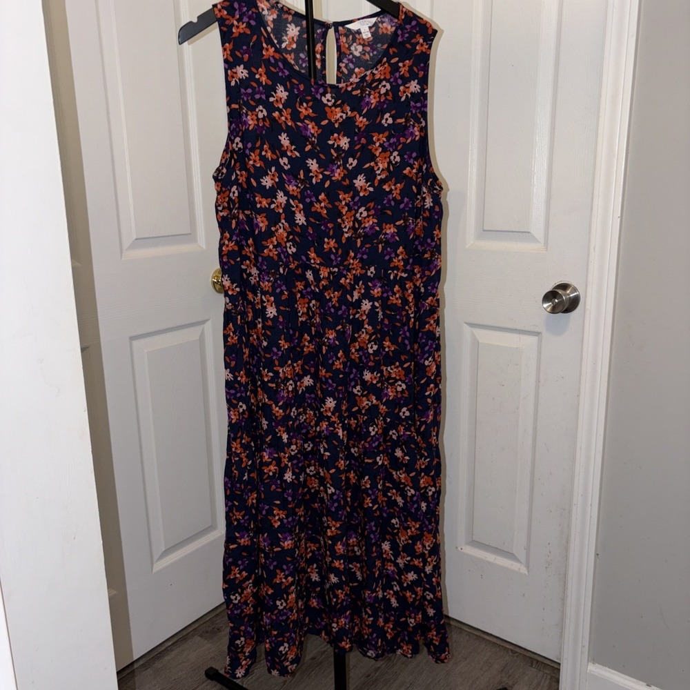Time and Tru Women's Sleeveless Tiered Maxi Dress Large Flowy Resort Casual Boho
